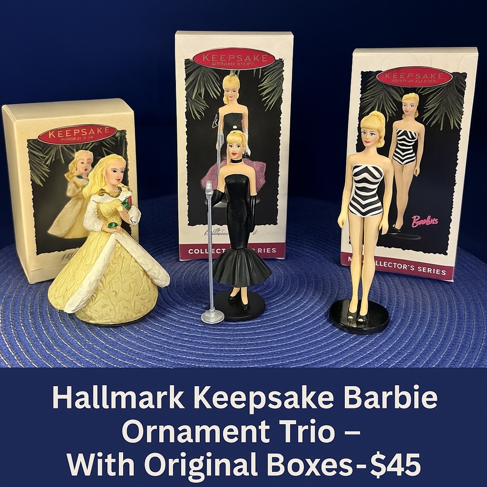 Hallmark Keepsake Barbie Ornament Trio – With Original Boxes – $45